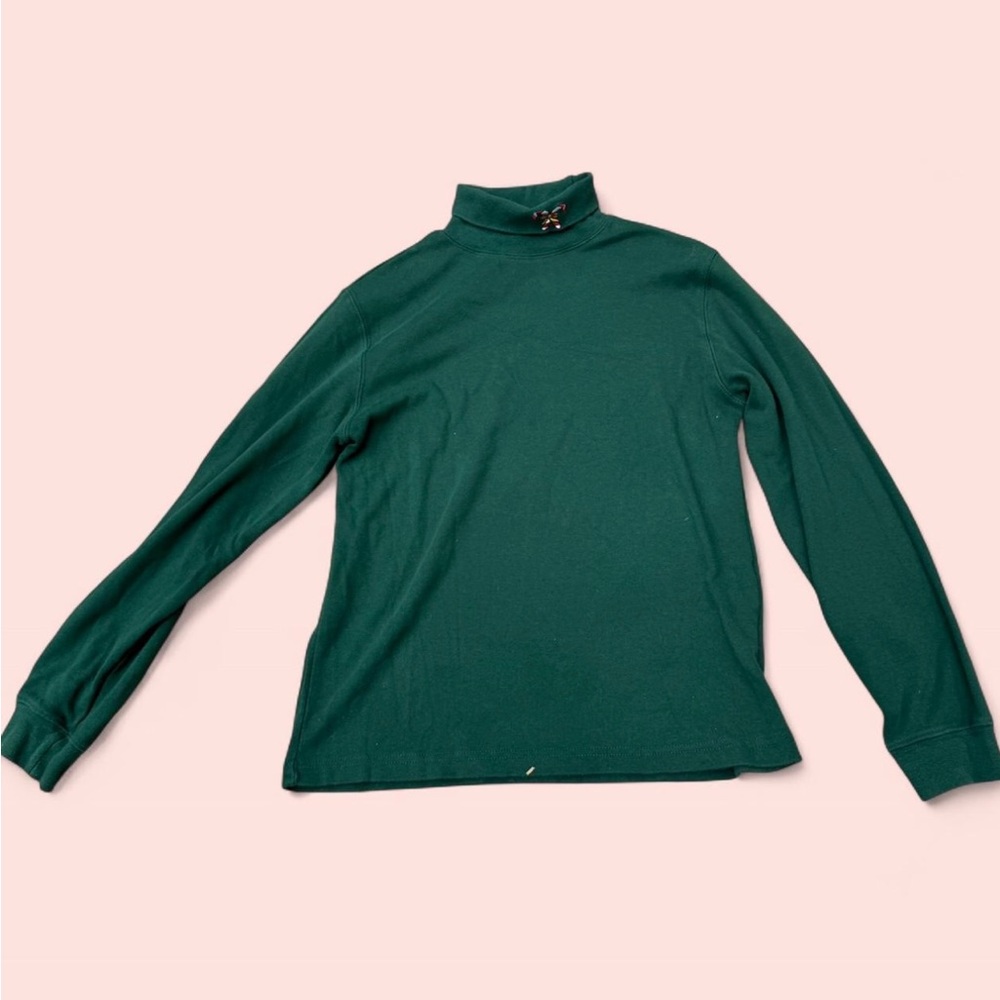 Basic Editions Green Turtleneck Top